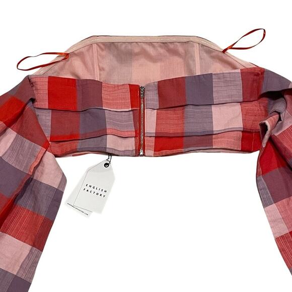ENGLISH FACTORY Plaid Bandeau Corset Top | Dramatic Ties, M Cottagecore, NWT - Picture 7 of 7